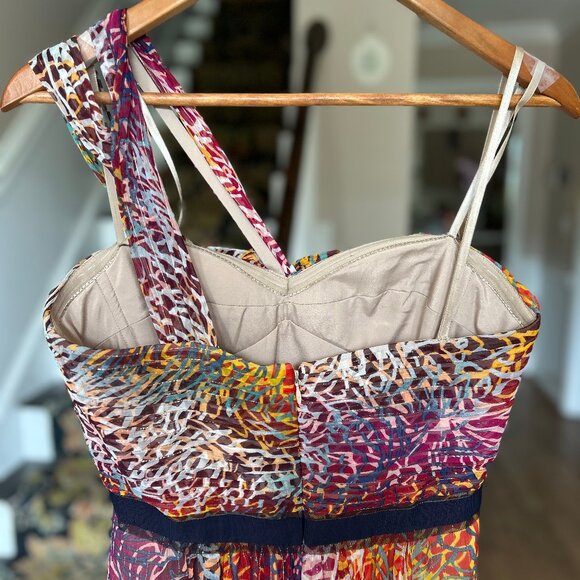 BCBGMaxAzria Inga One-Shoulder Halter Silk Maxi Dress in Begonia Multi Size 8 - Picture 9 of 16